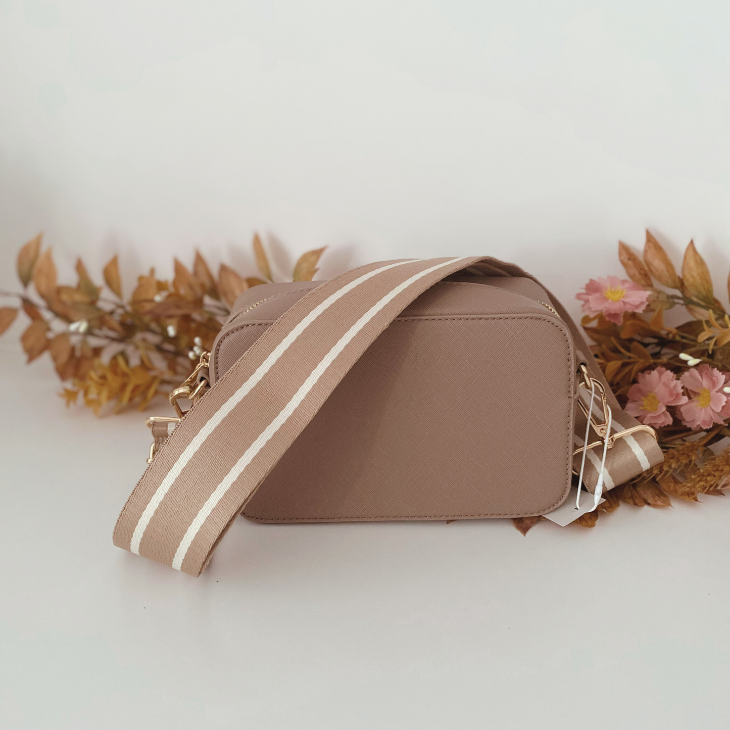 Cross-body PU Leather Handbag - Taupe