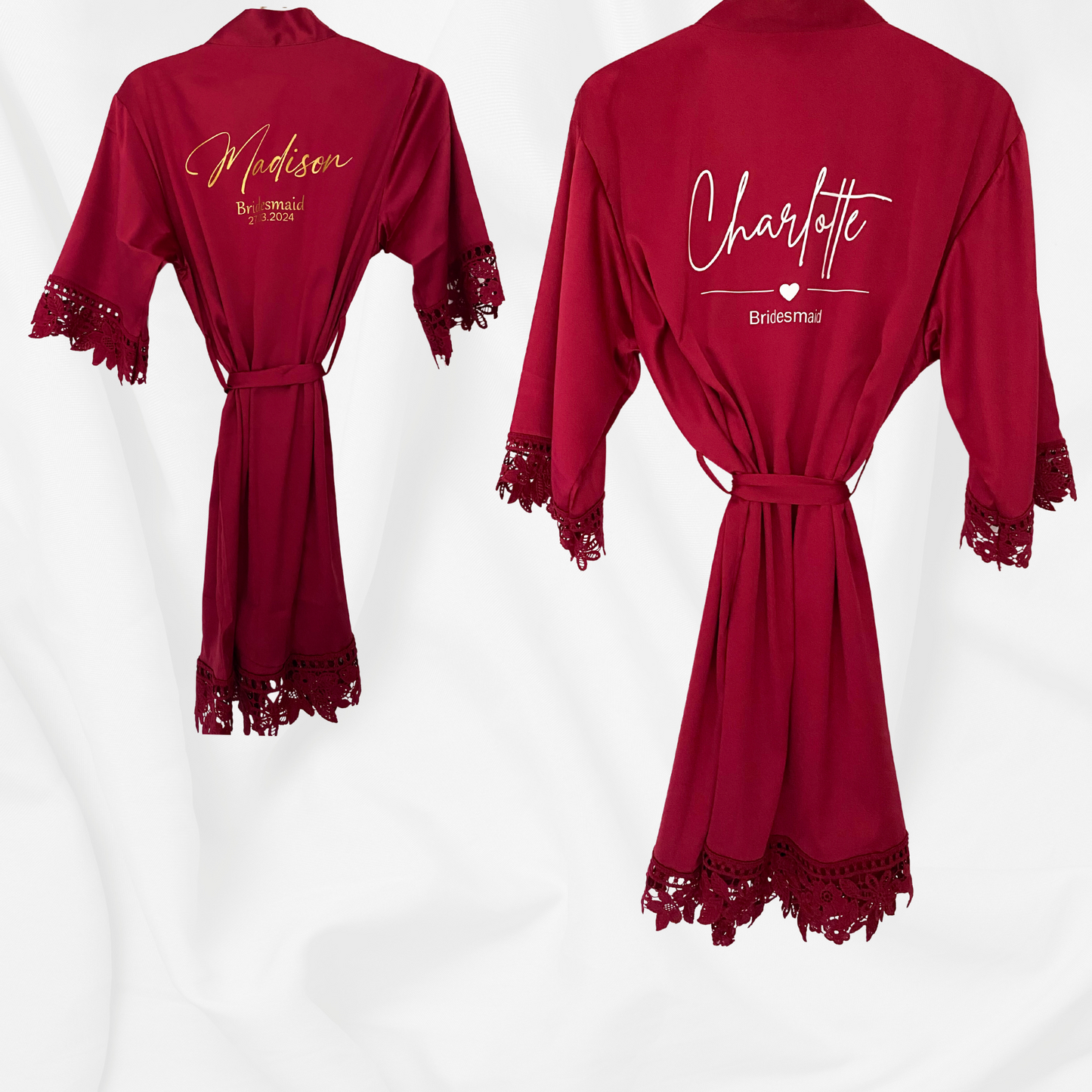 Bridal Party Robe with Date - Burgundy