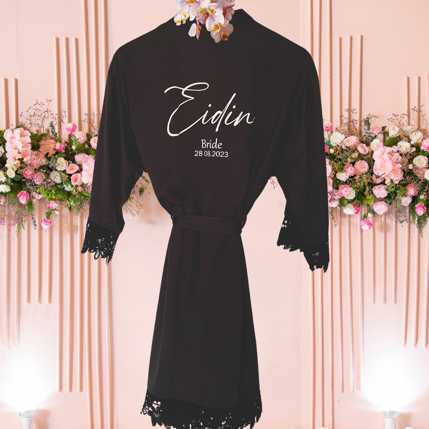 Bridal Party Robe with Date - Black