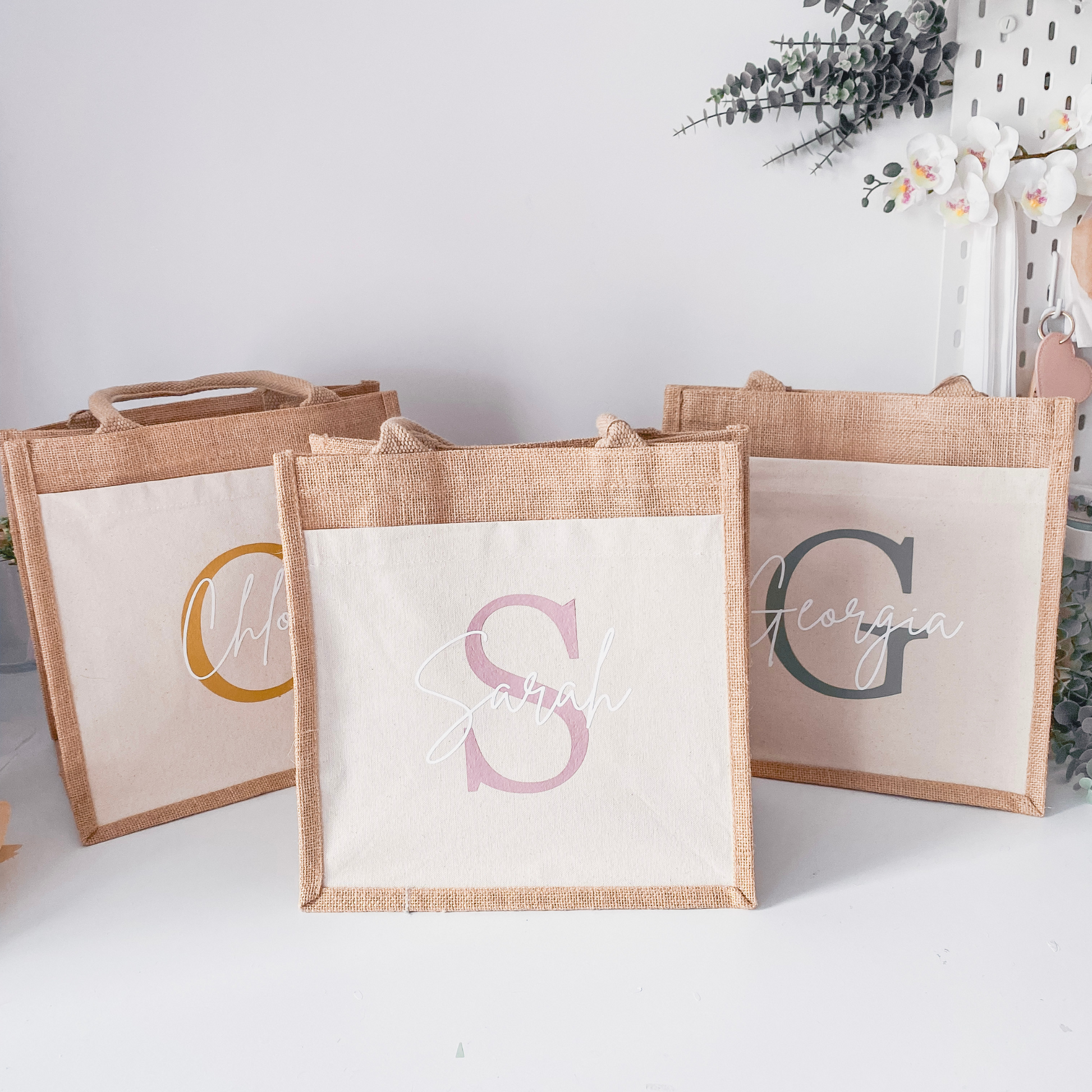 personalised burlap jute bag with name and initial