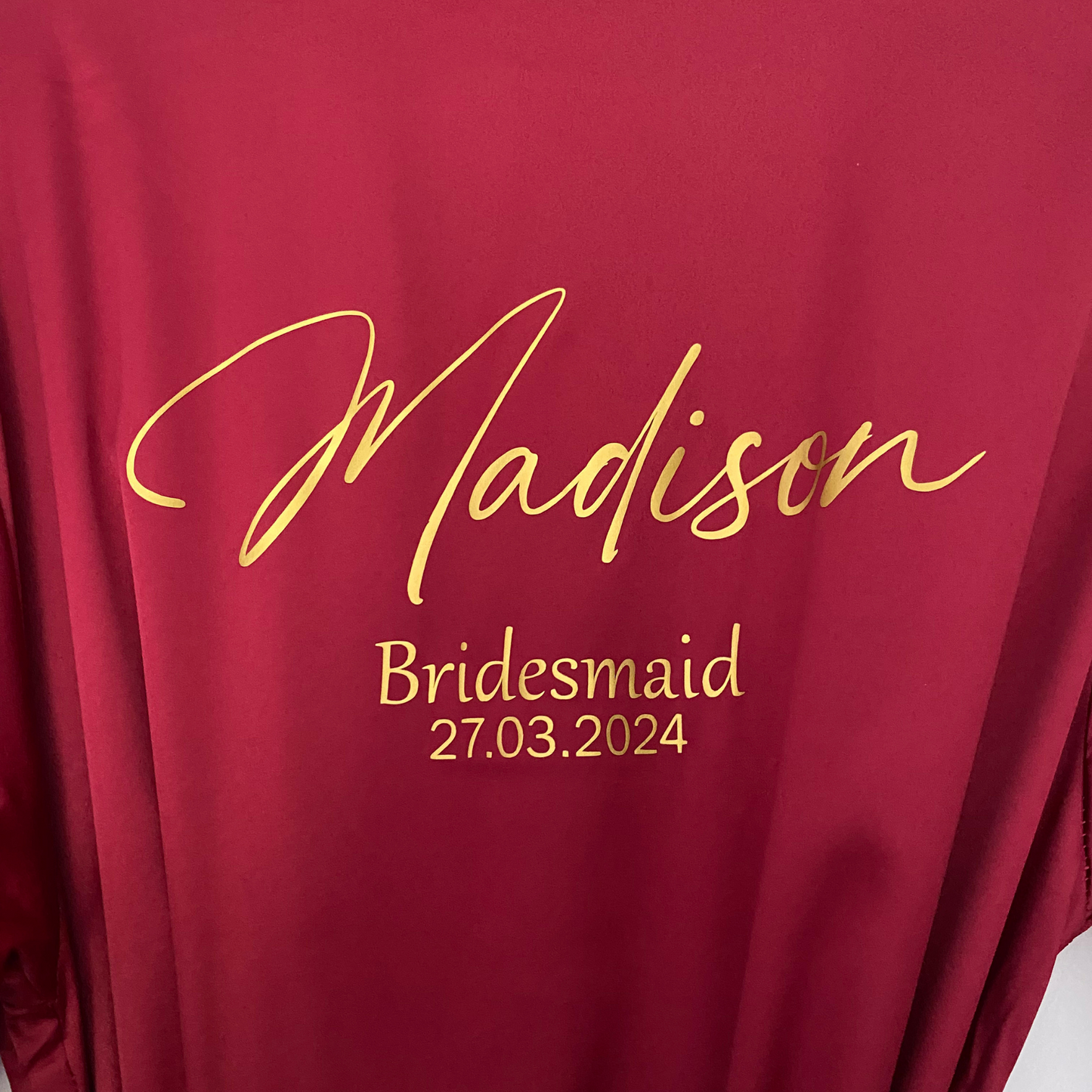 Bridal Party Robe with Date - Burgundy