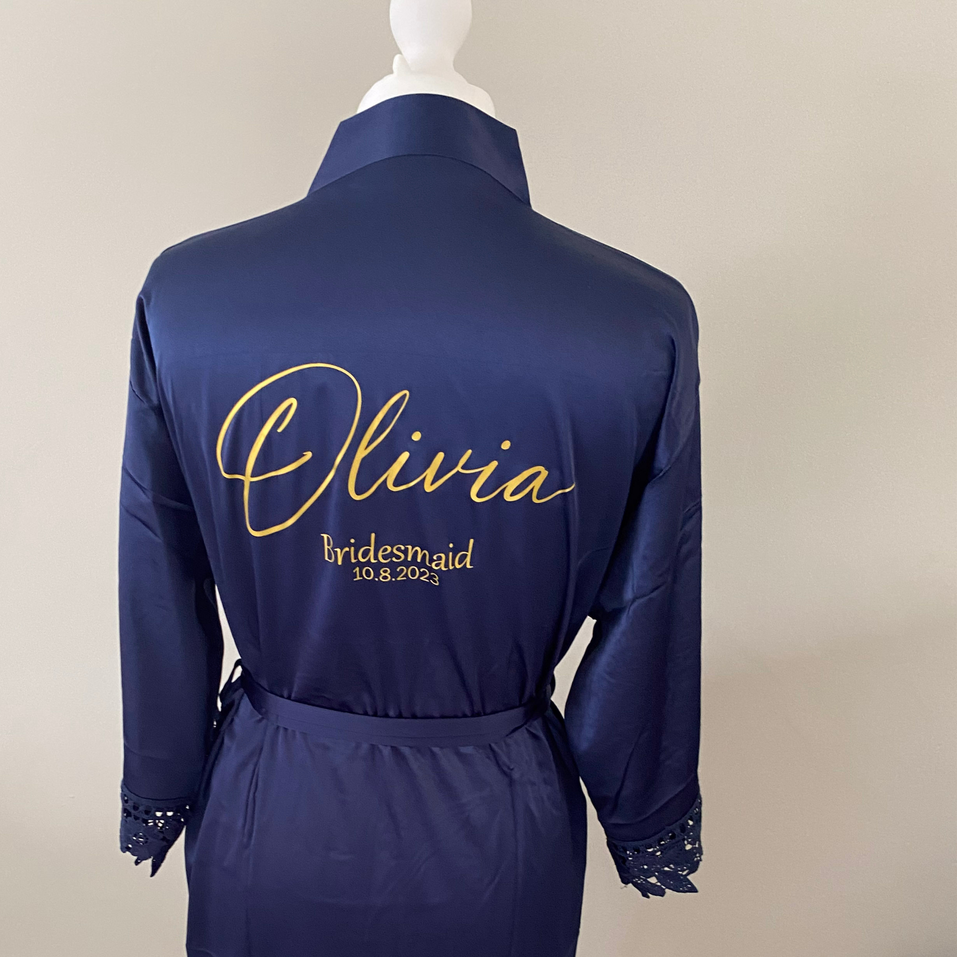 Navy personalised dressing gown for wedding morning