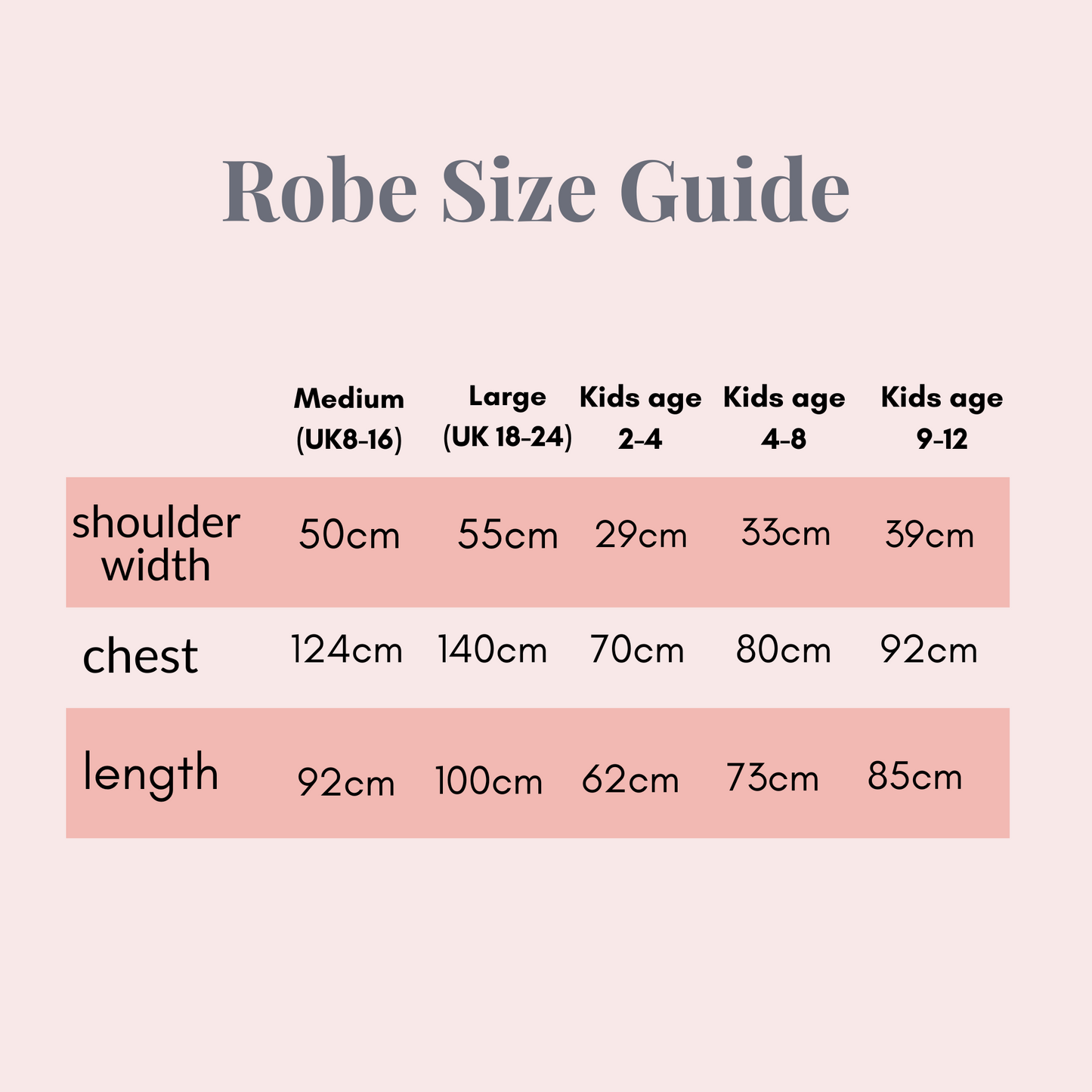 bridesmaid robe size guide