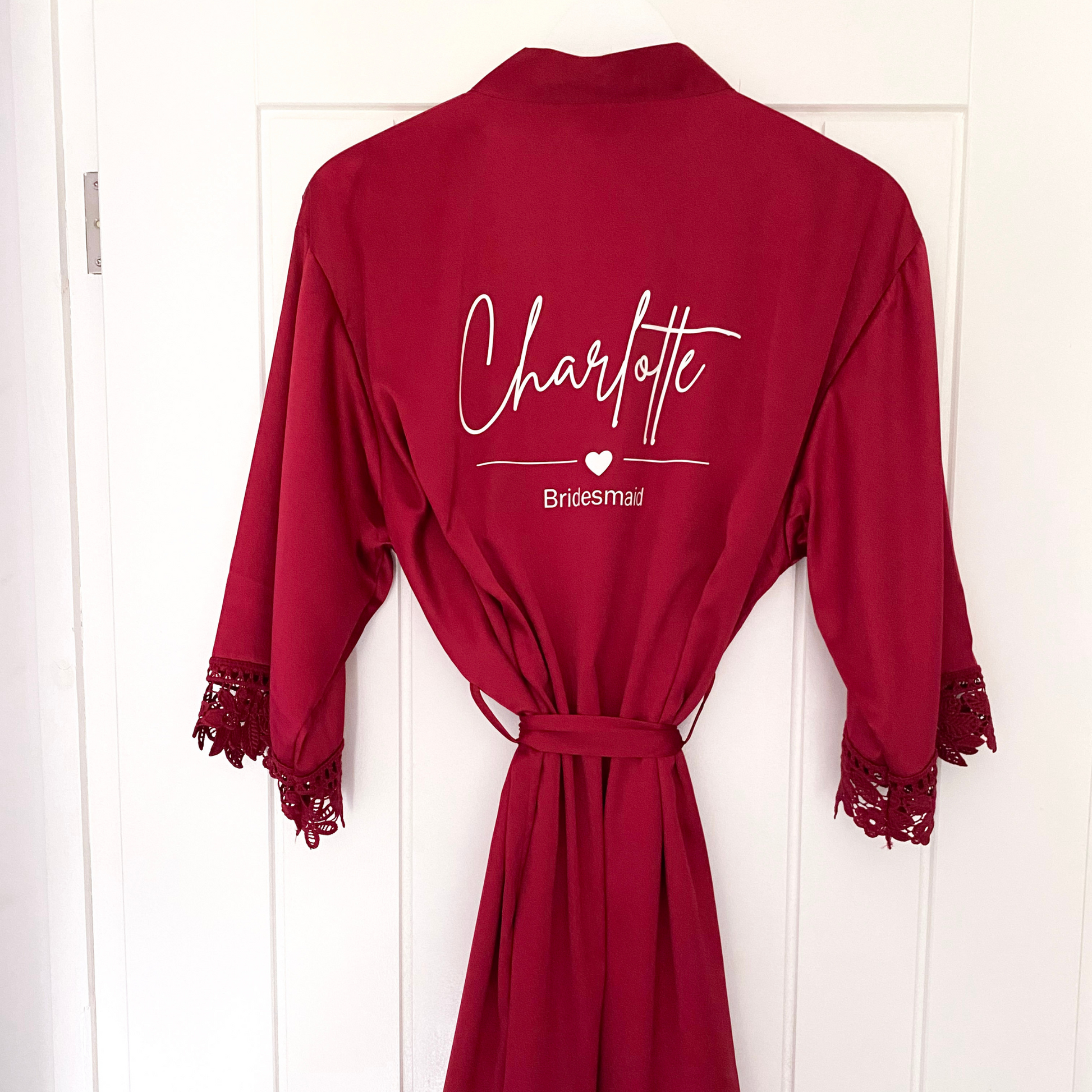 matching burgundy bridesmaid robes with name