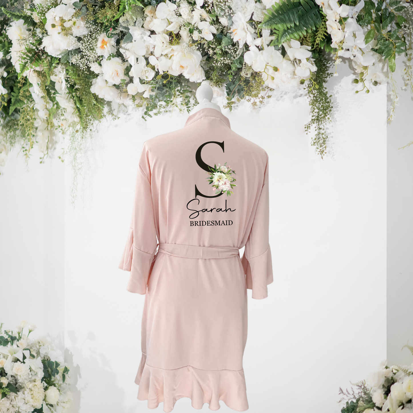 Ruffle Hem Robe with floral initial