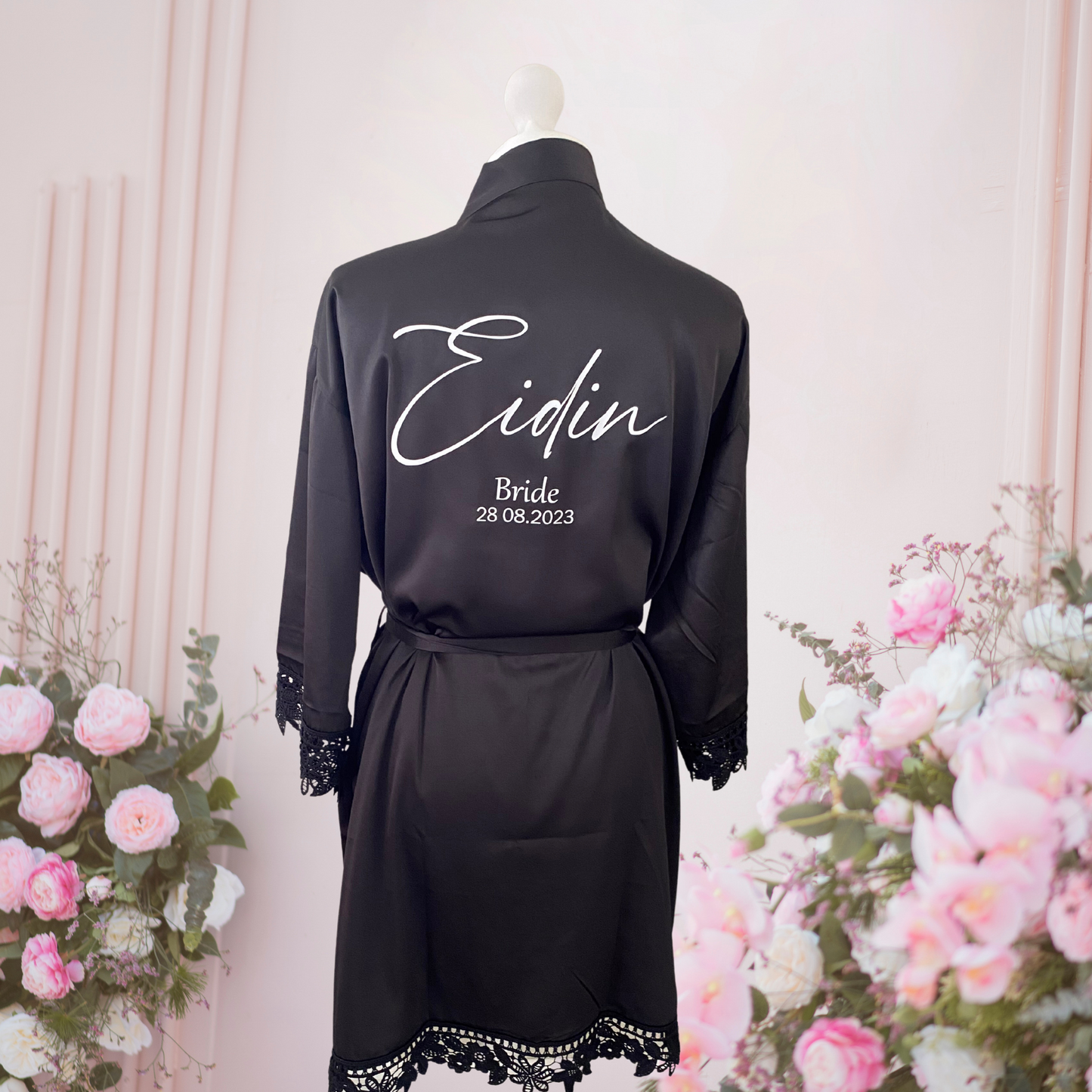 Bridal Party Robe with Date - Black