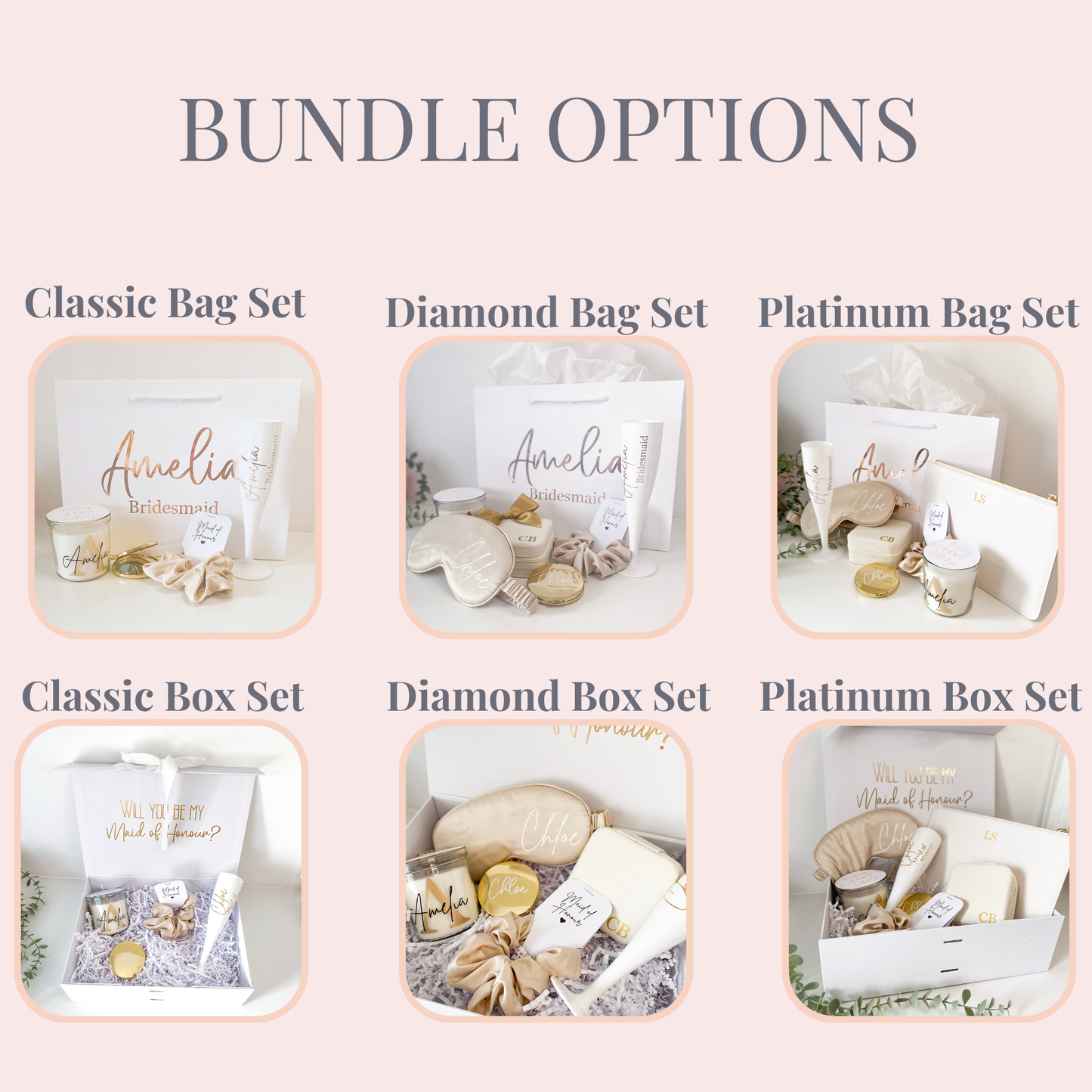 Bridal party gift bag/box set - Champagne Gold