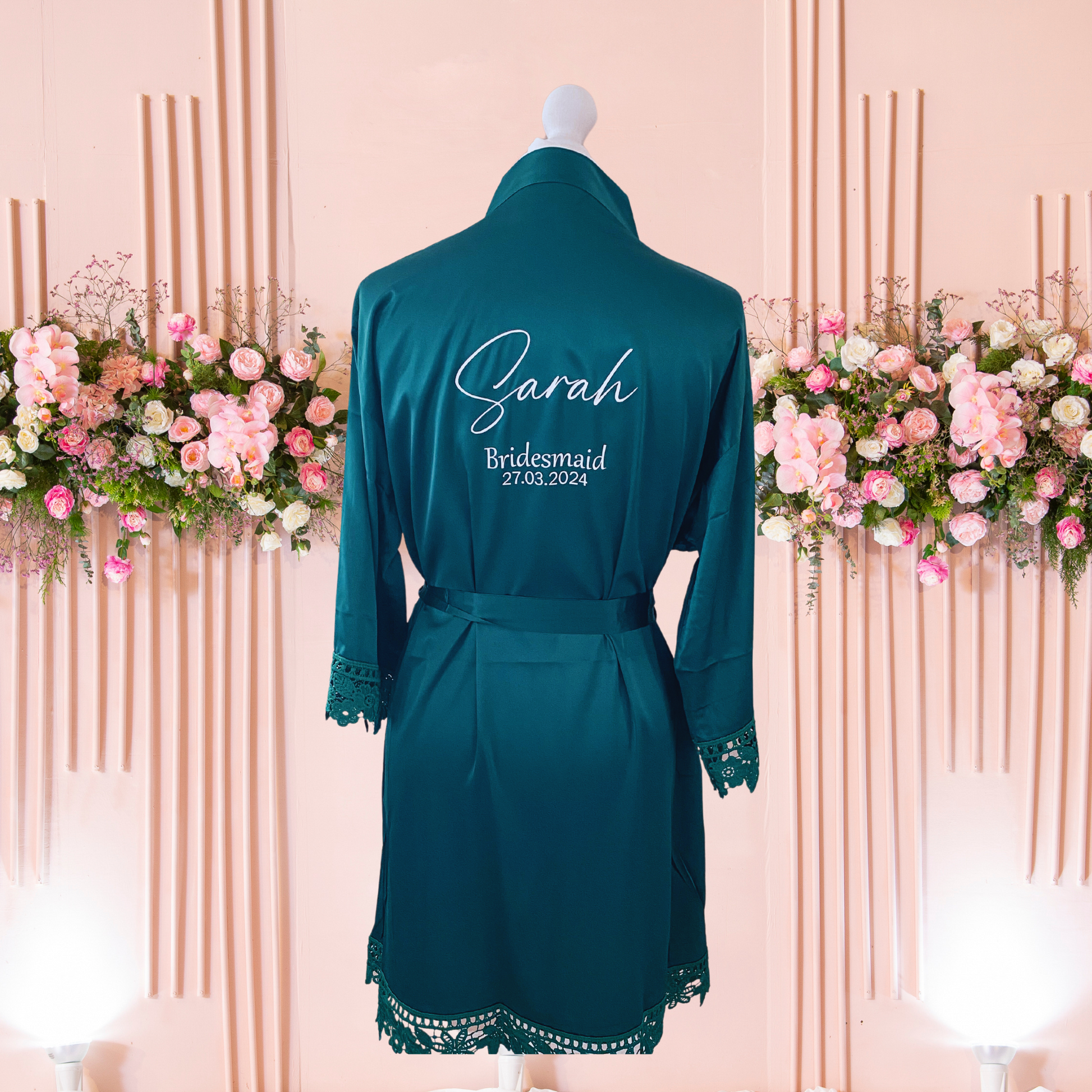 matching green robes for bridesmaids