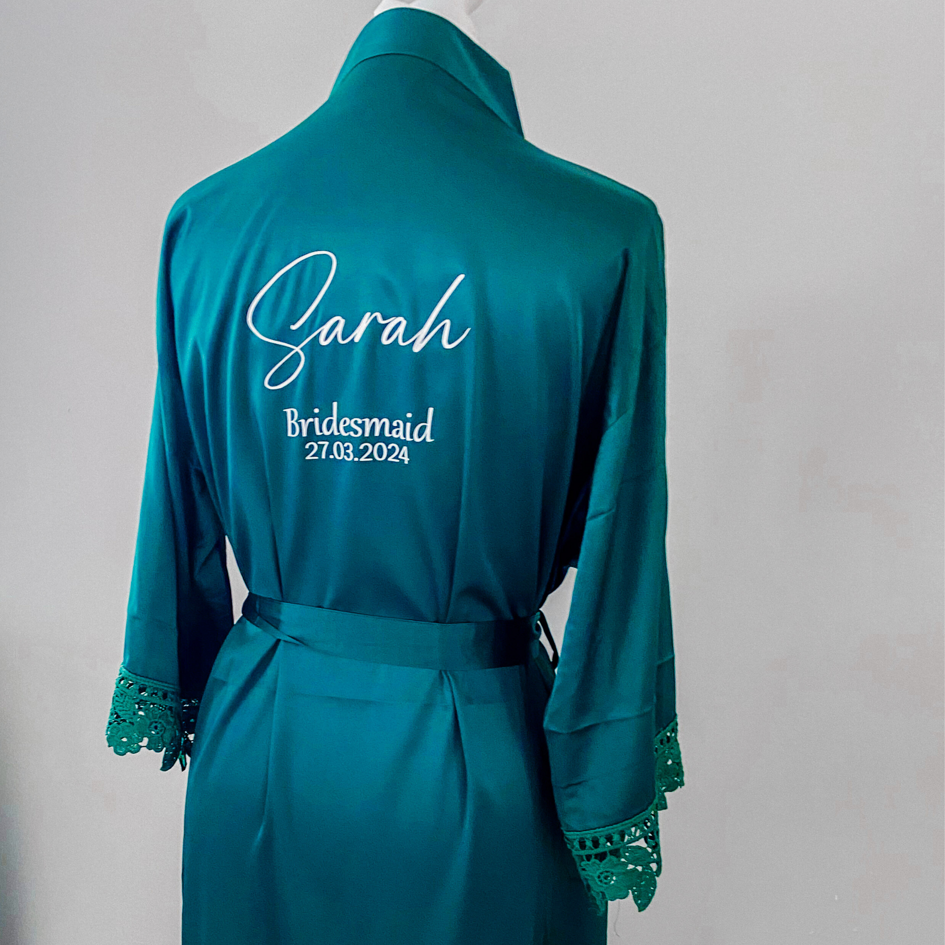 personalised bridesmaid robes in forest green