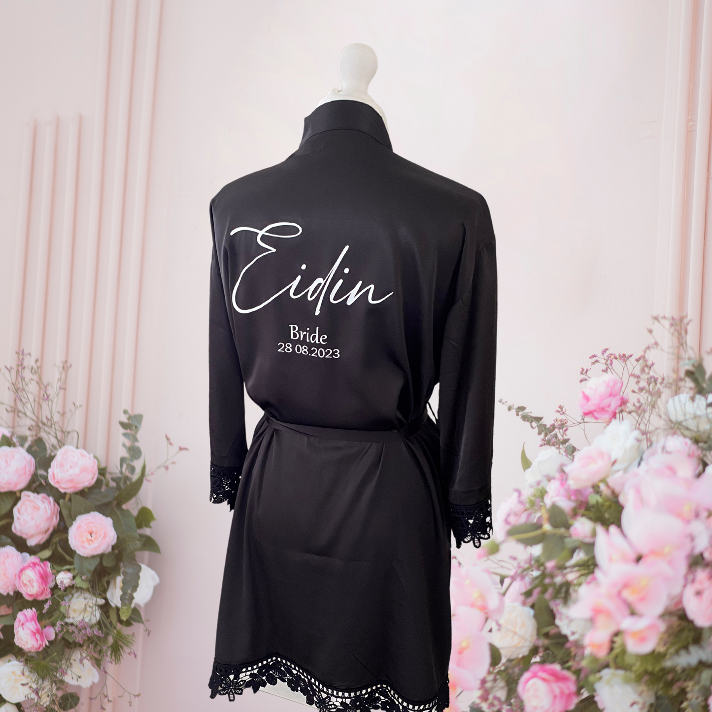 Bridal Party Robe with Date - Black