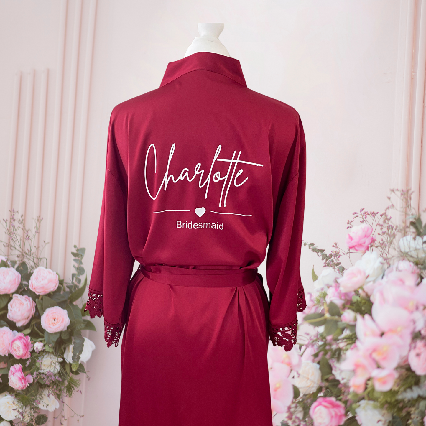 Personalised burgundy bridesmaid robe for maid of honour, flower girl, mother of the bride