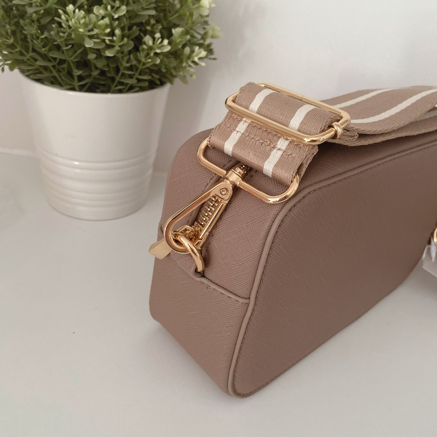 Cross-body PU Leather Handbag - Taupe