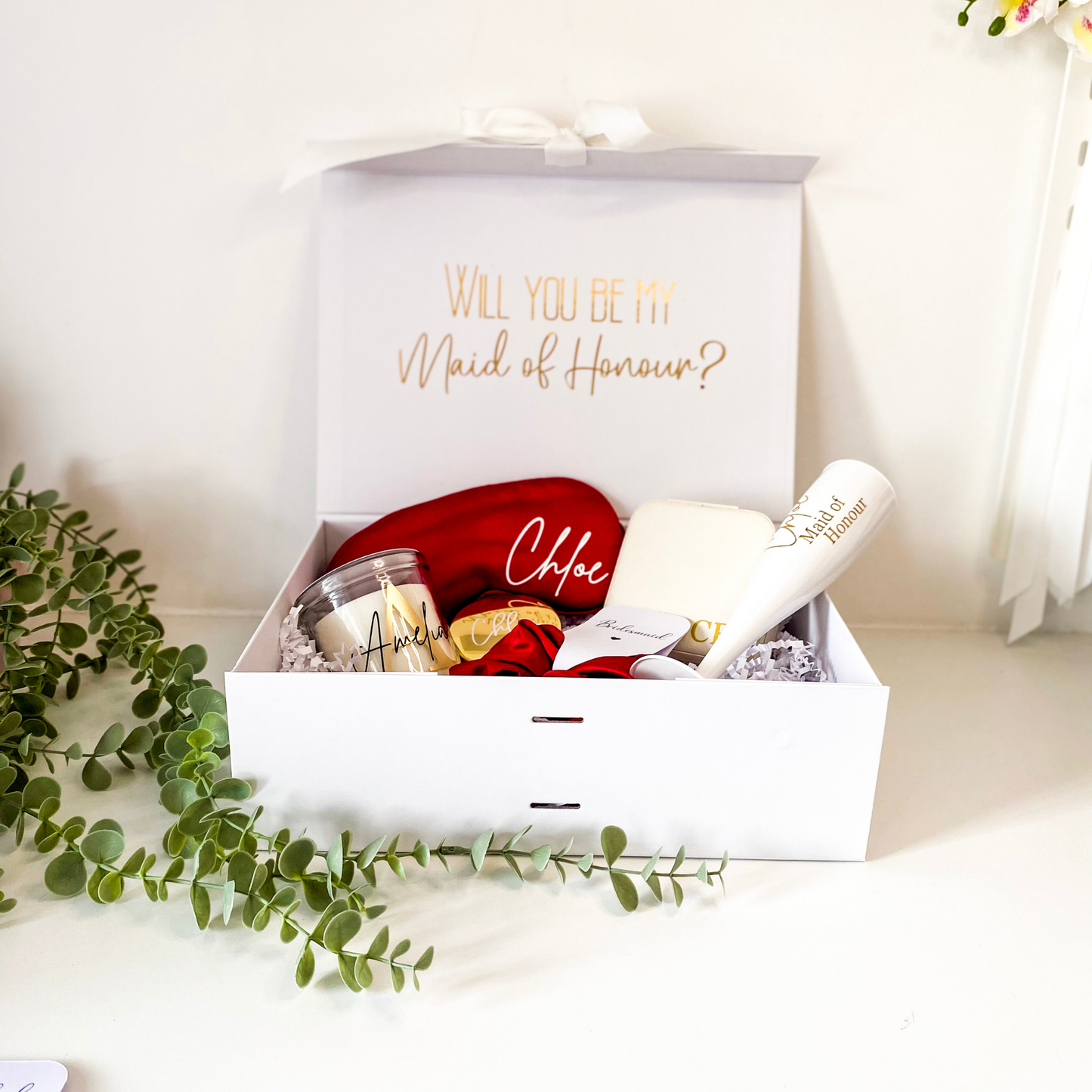 Bridal party gift bag/box set - Burgundy