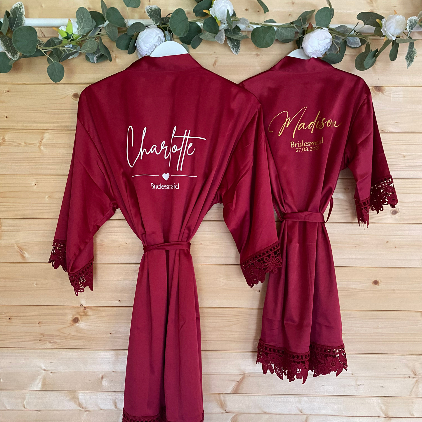 Burgundy Bridal Party Robe (heart design)