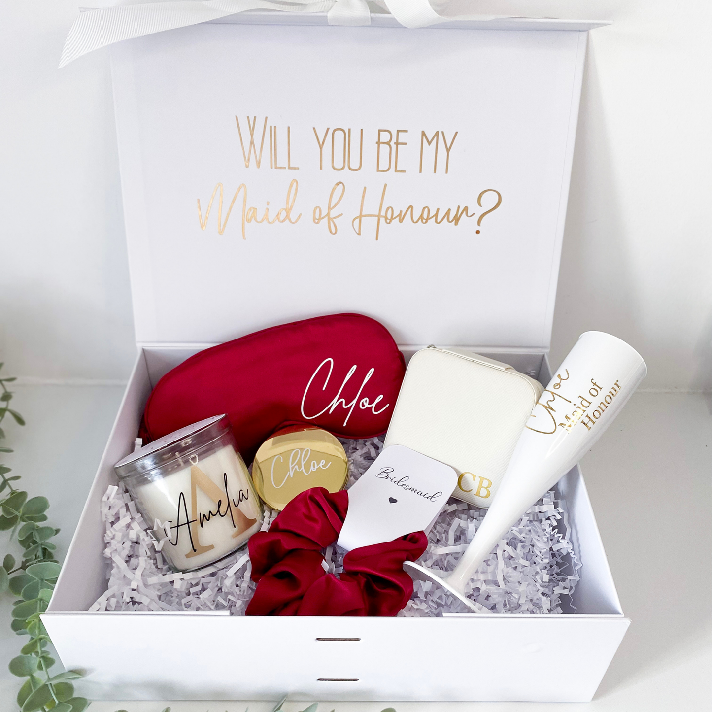 Bridal party gift bag/box set - Burgundy