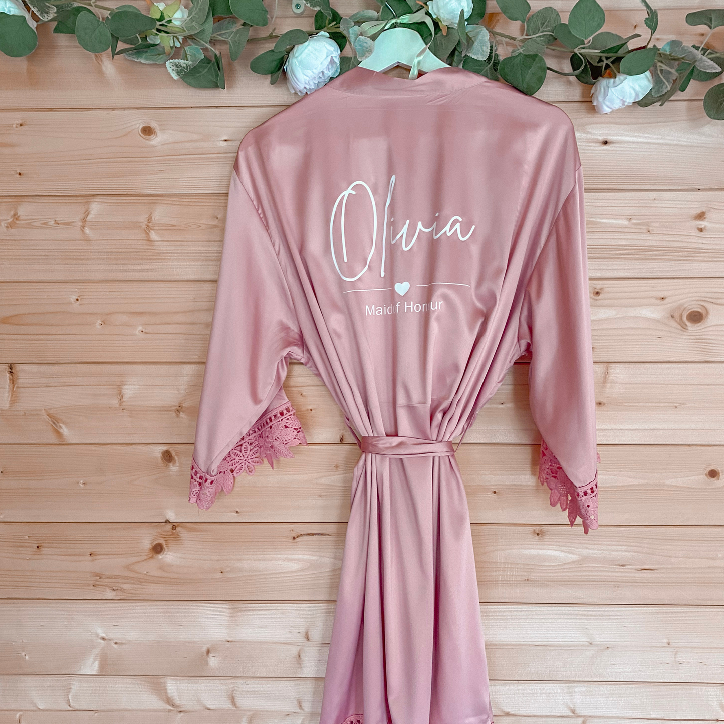 satin pink dressing gown for bridal party