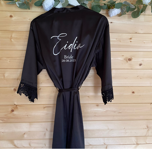 Bridal Party Robe with Date - Black