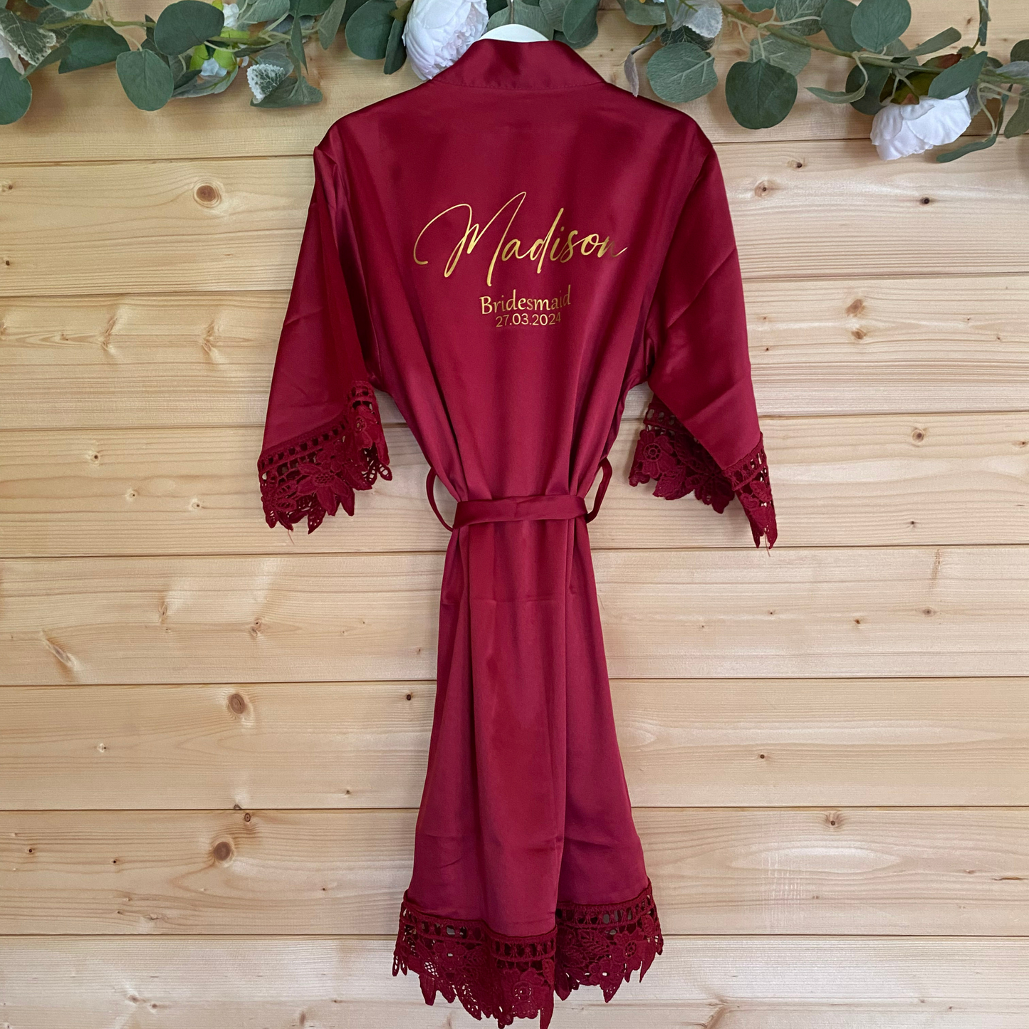 Bridal Party Robe with Date - Burgundy