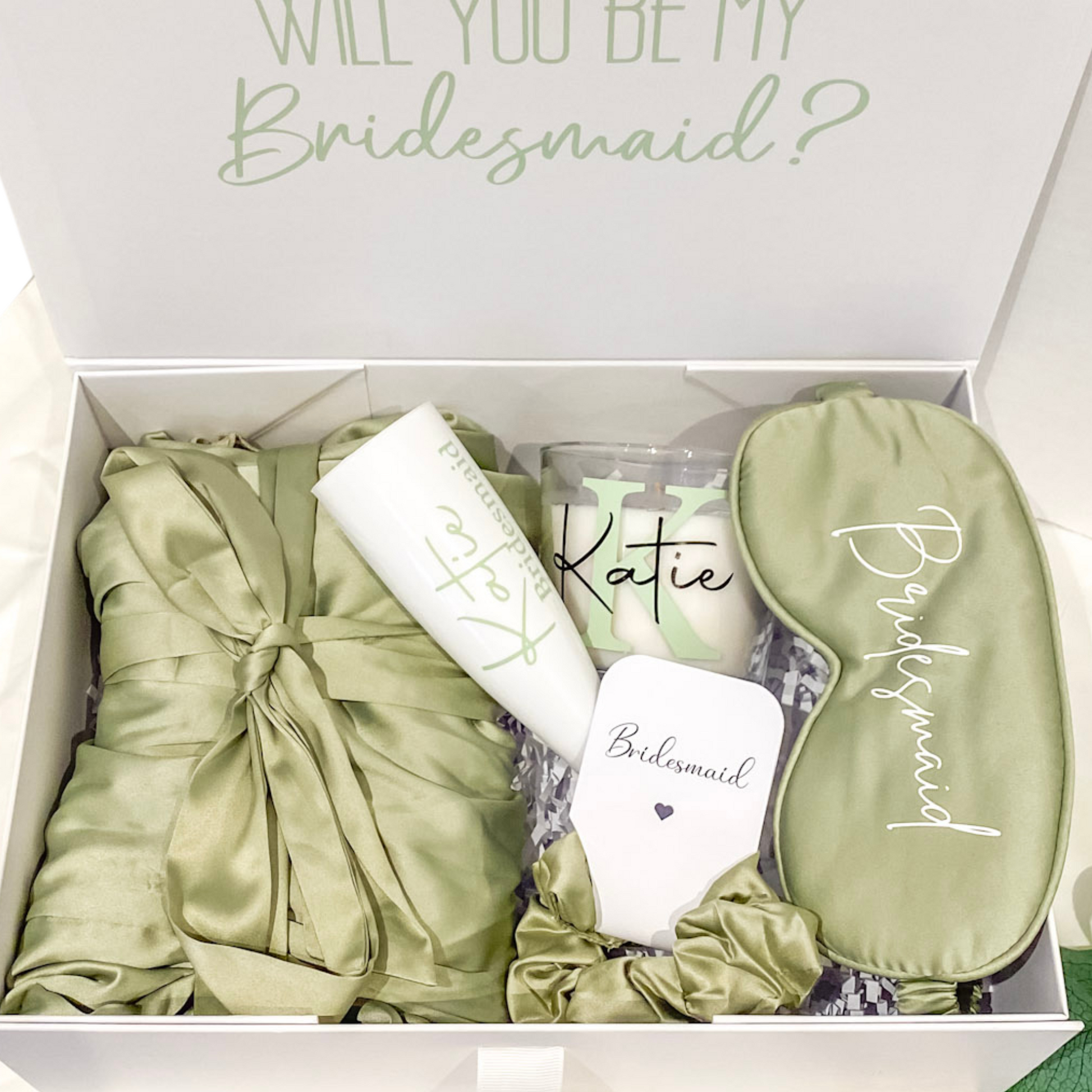 Bridesmaid gift box and robe set - sage green